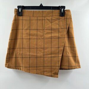 Forever 21 Brown Overlap Skirt w/ Black Square Pattern – Size Medium